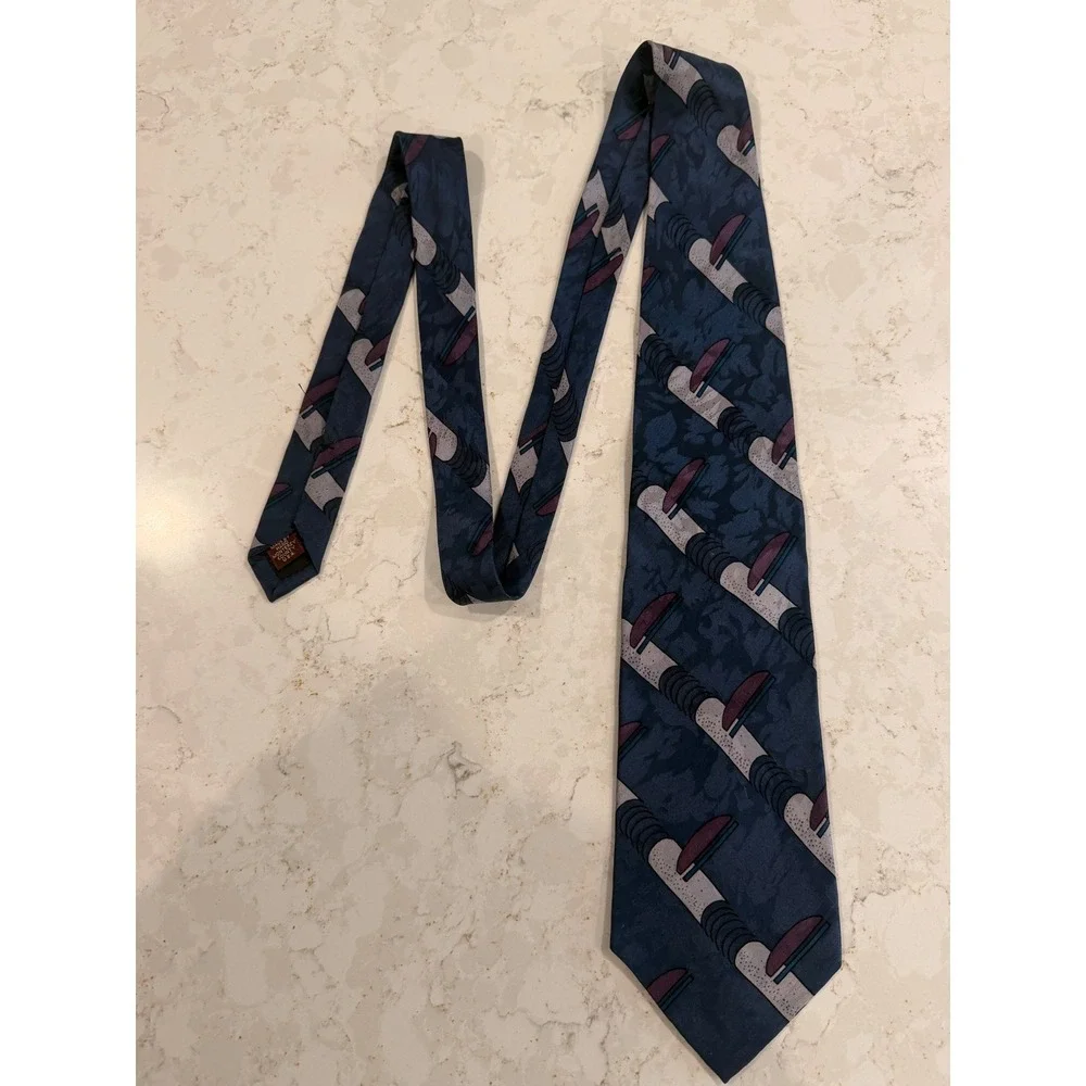 Valentino Pietro Mens Blue Abstract Geometric Pure Silk‎ Necktie Hand Made USA